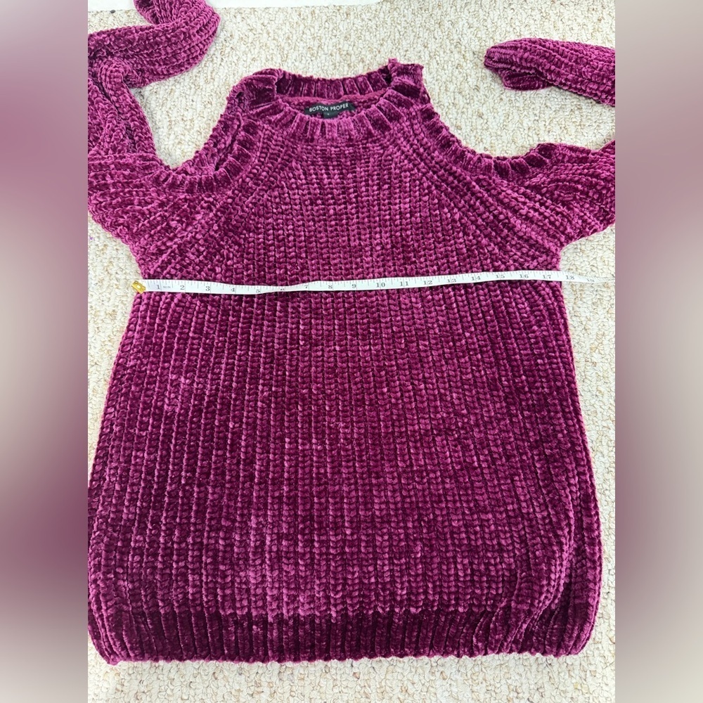 Boston Proper Chenille Cold Shoulder Purple Sweater size S - Picture 6 of 8